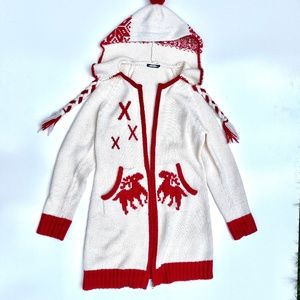 Michael Simon Red and Cream Hoodie Zip Sweater L